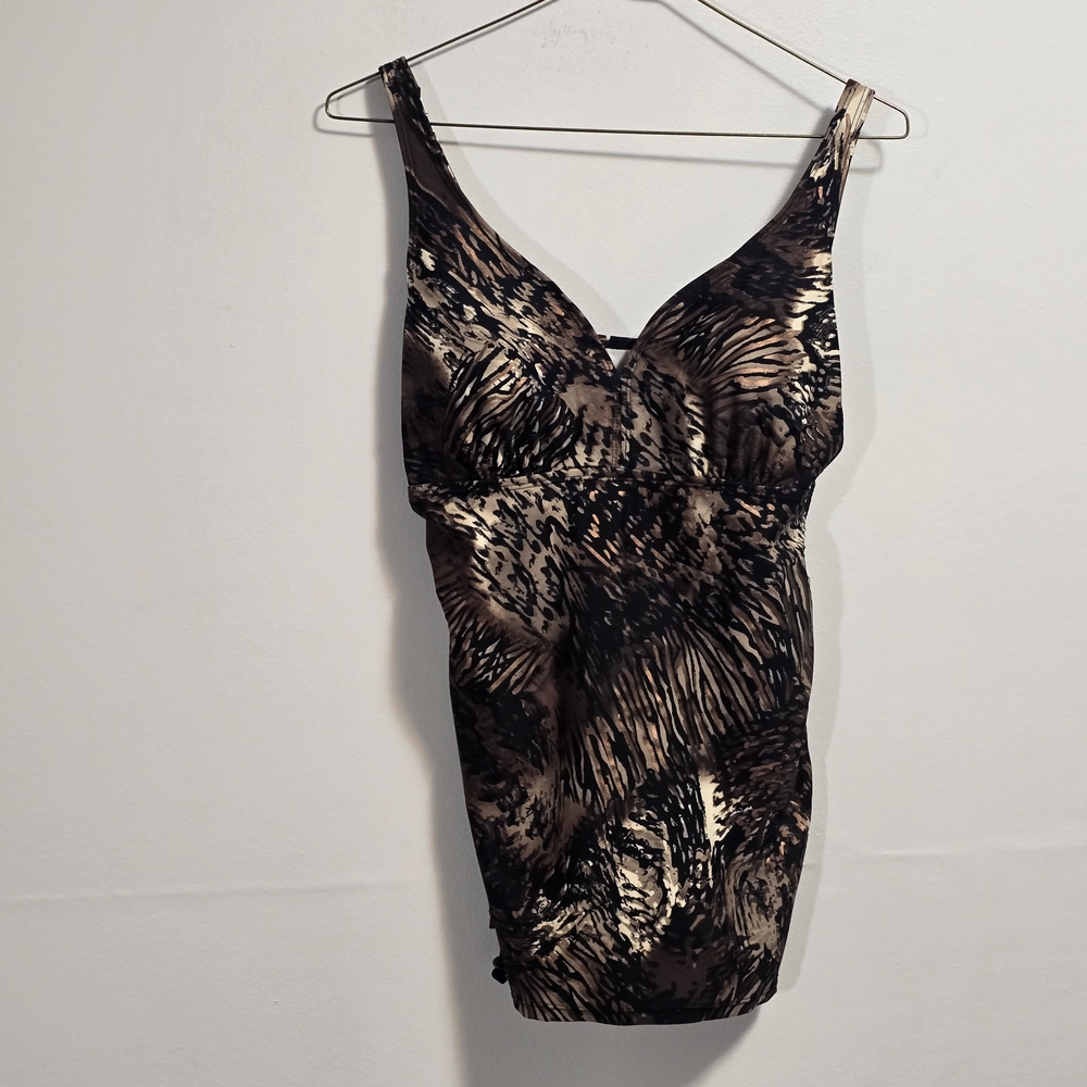 Simon Chang Black and Brown Animal Print Women's Swimsuit Top